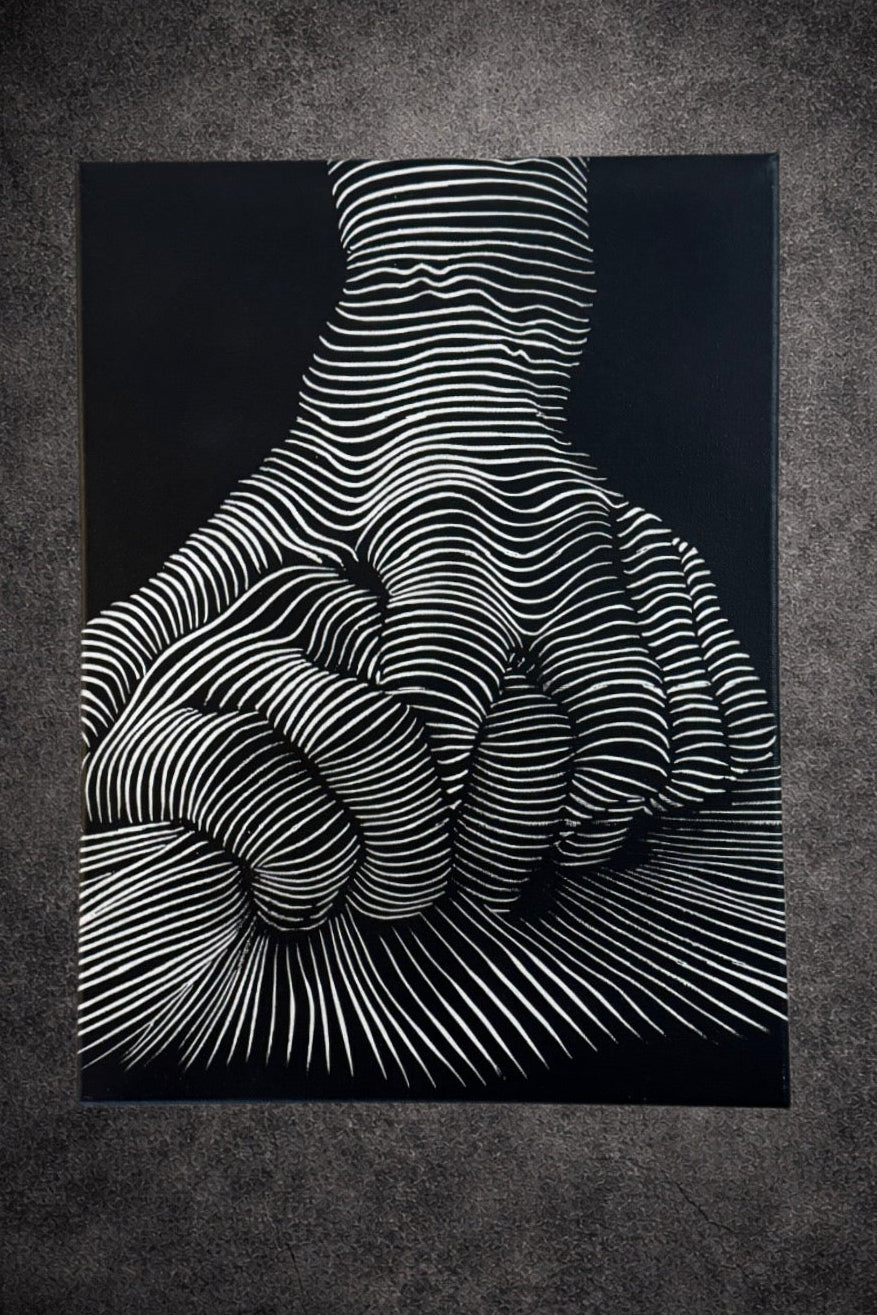 Tableau main en illusion optique minimaliste noir et blanc – décoration murale moderne 30x40 cm - DesignRomArt