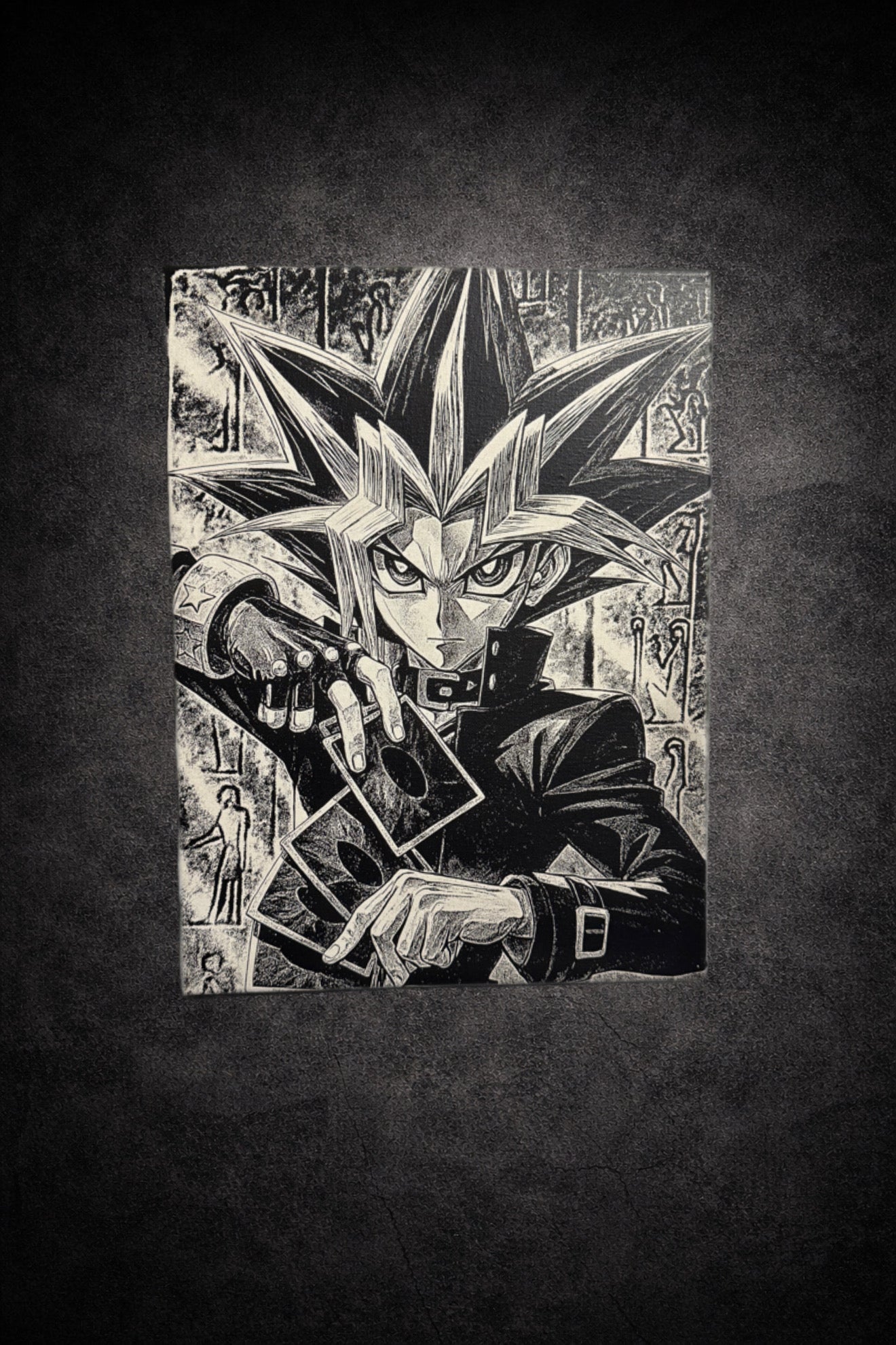 Tableau maître du duel mystique cartes magiques style manga noir et blanc décoration murale 30x40 cm - DesignRomArt