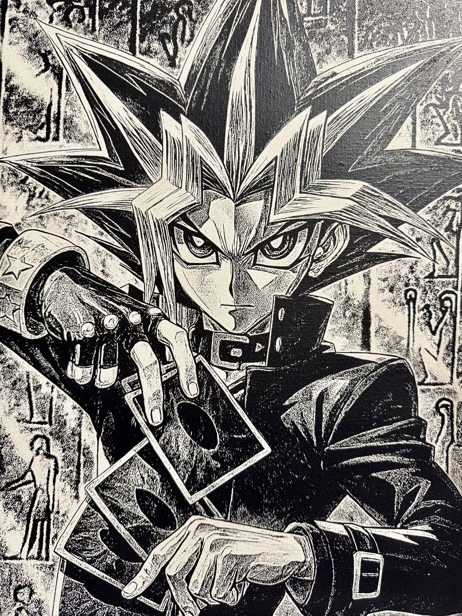 Tableau maître du duel mystique cartes magiques style manga noir et blanc décoration murale 30x40 cm - DesignRomArt