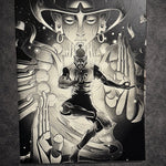 Tableau maître spirituel énergie mystique univers manga noir et blanc décoration murale 30x40 cm - DesignRomArt