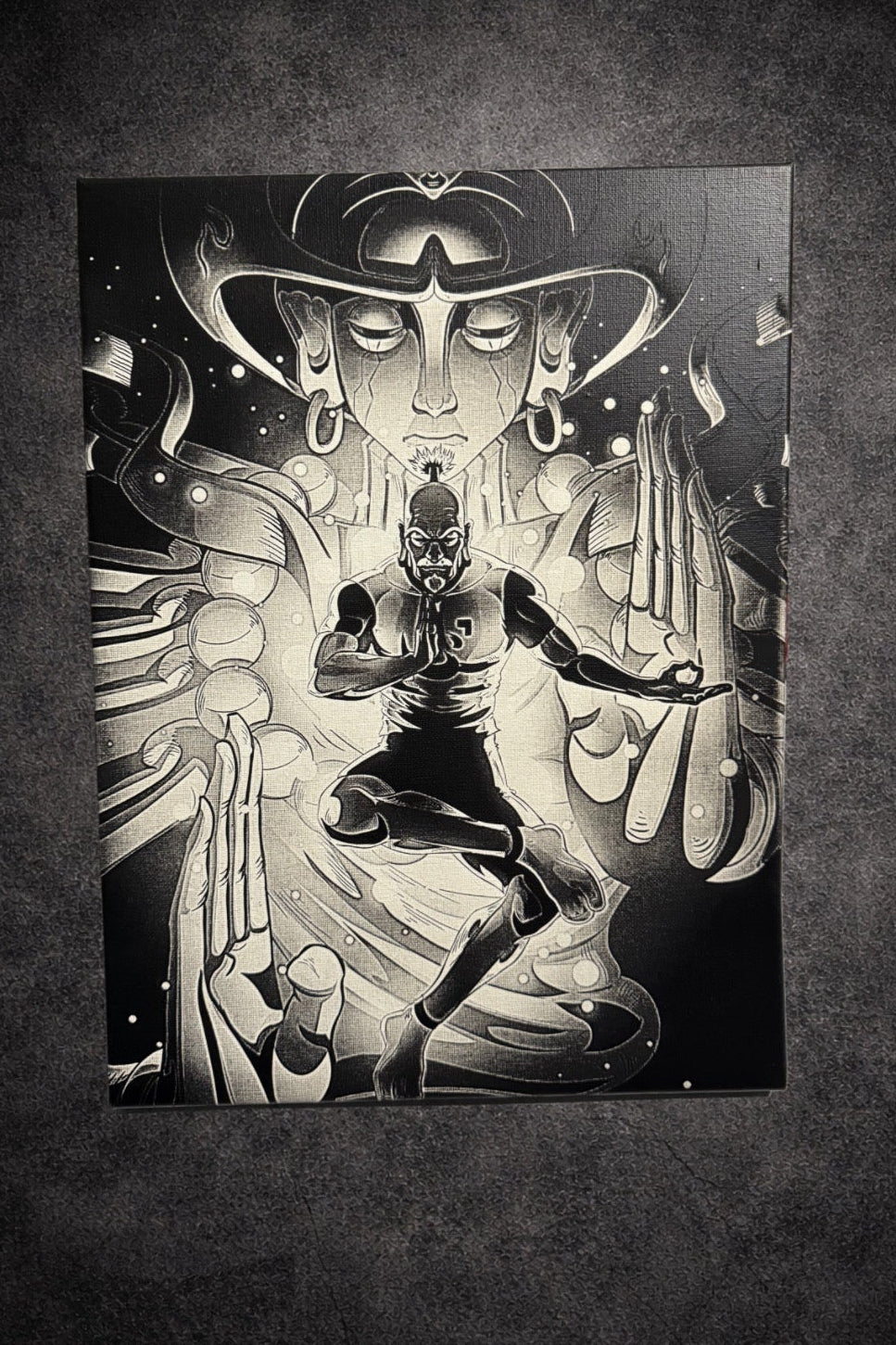 Tableau maître spirituel énergie mystique univers manga noir et blanc décoration murale 30x40 cm - DesignRomArt