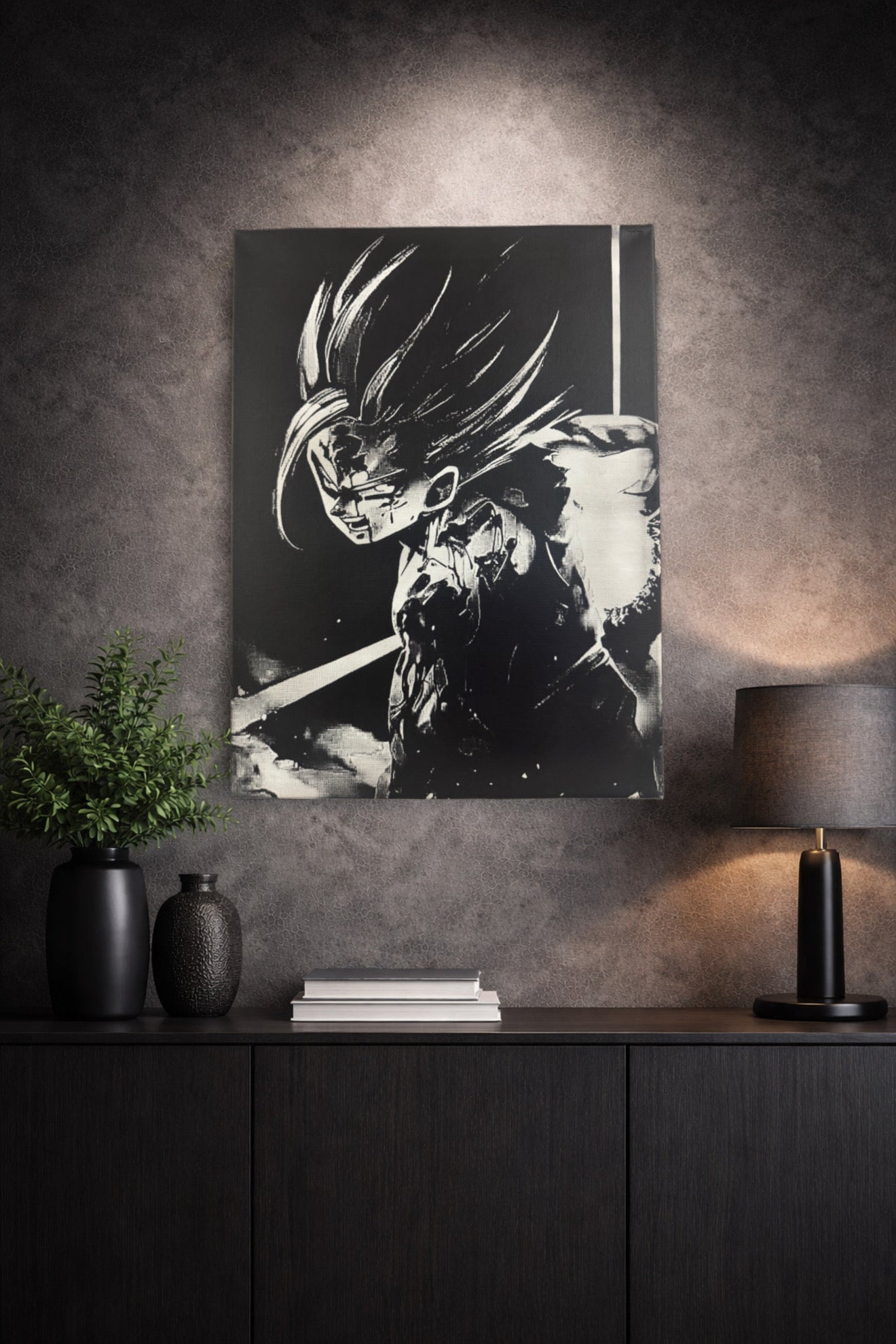 Tableau maîtrise de l’énergie – Art manga noir et blanc puissant – Toile 30x40 cm - DesignRomArt