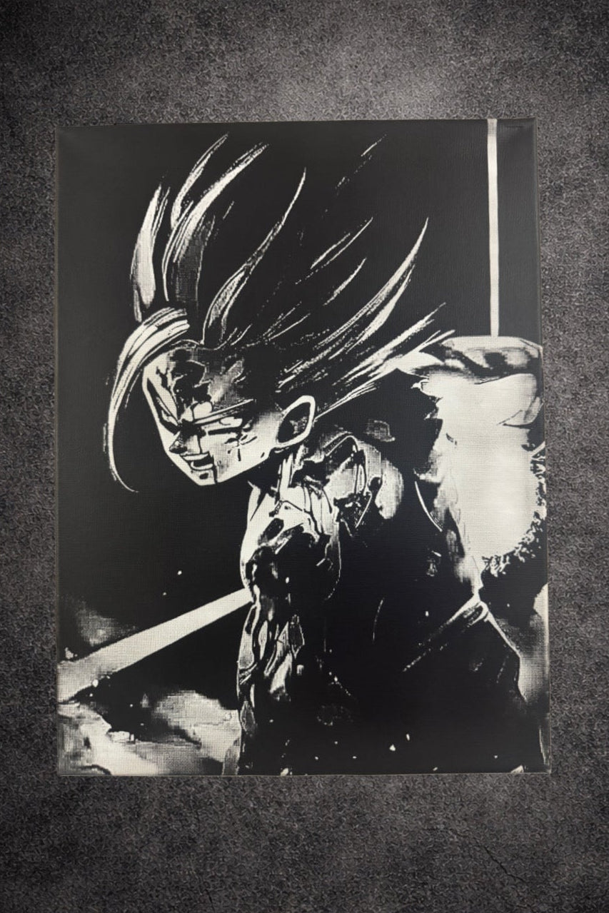 Tableau maîtrise de l’énergie – Art manga noir et blanc puissant – Toile 30x40 cm - DesignRomArt