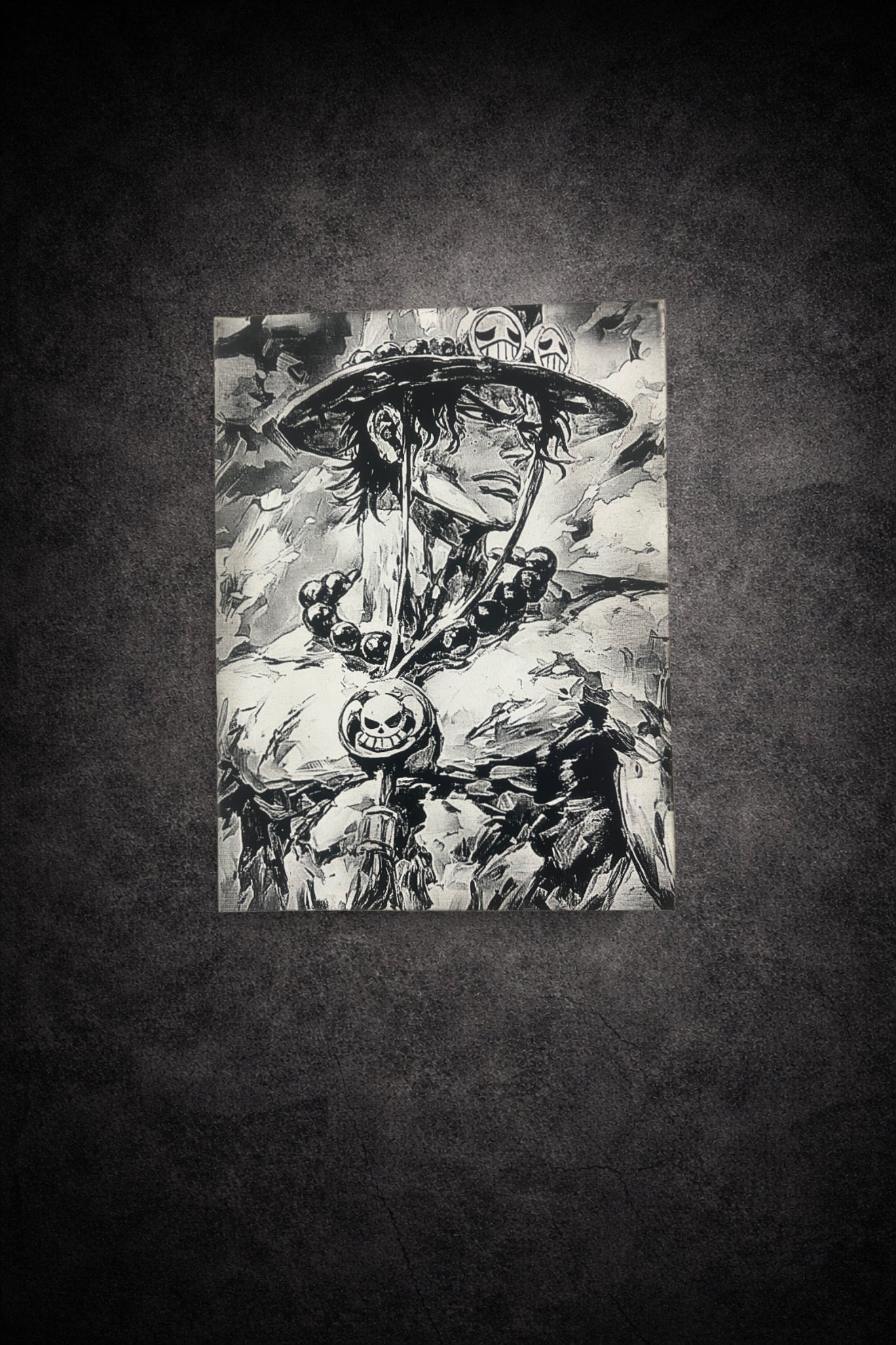 tableau-manga-noir-blanc-guerrier-chapeau-iconique-30x40cm