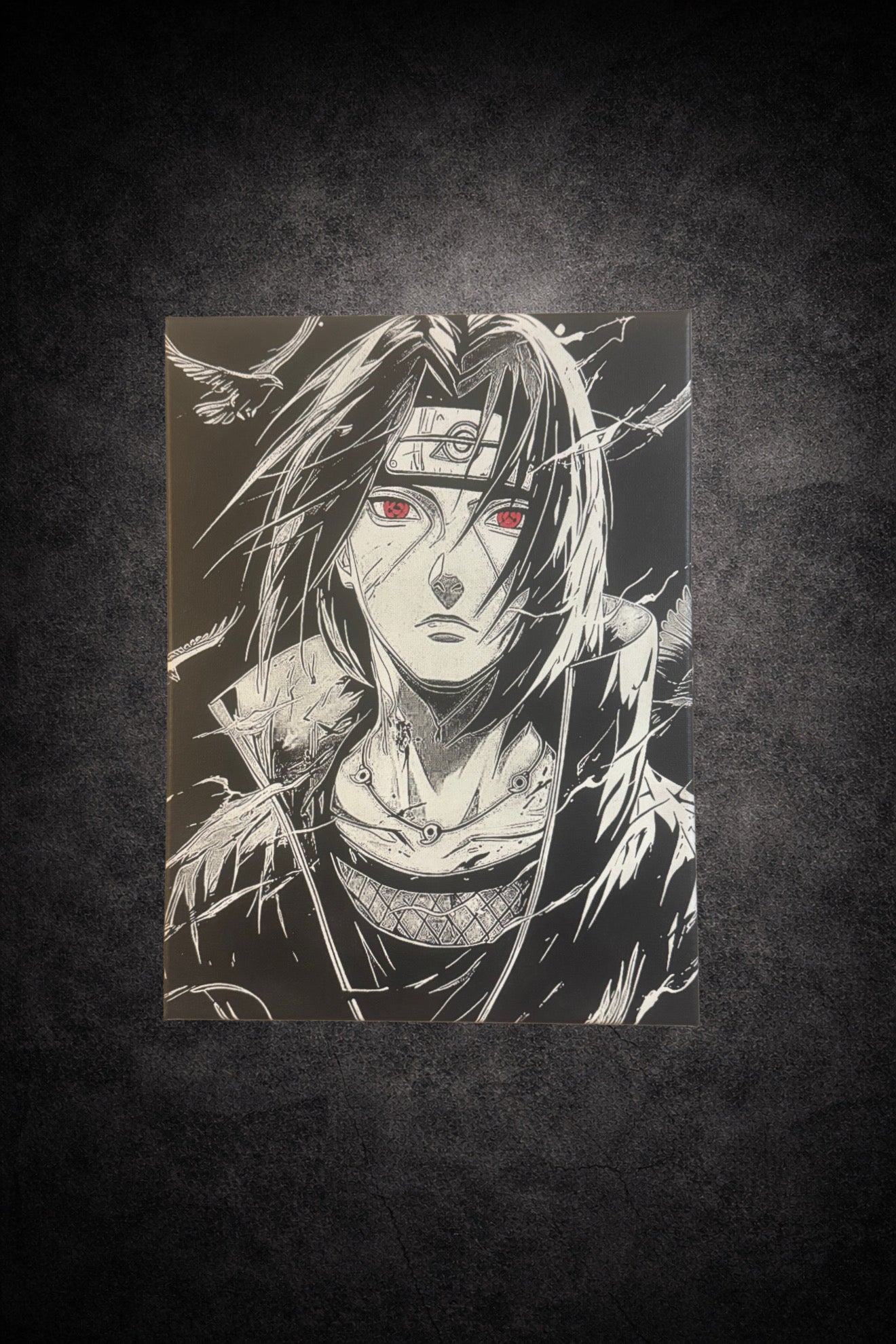 tableau-manga-noir-blanc-ninja-corbeaux-30x40cm