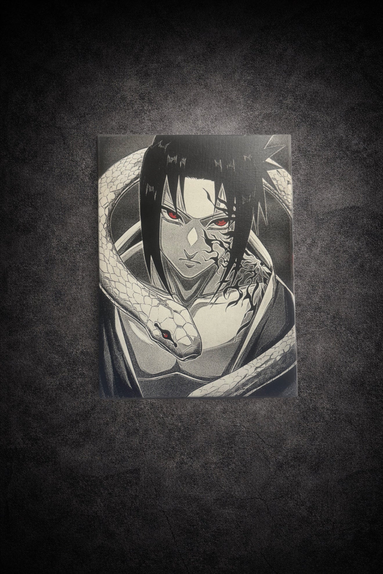 tableau-manga-noir-blanc-ninja-serpent-30x40