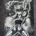 Tableau manga noir et blanc – Chevalier cosmique en armure – Toile murale 30x40 cm - DesignRomArt