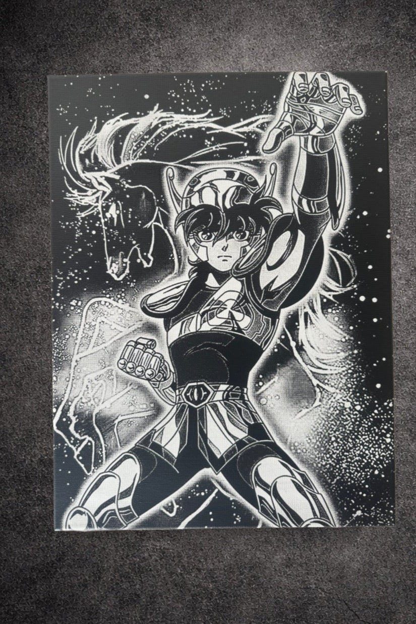 Tableau manga noir et blanc – Chevalier cosmique en armure – Toile murale 30x40 cm - DesignRomArt