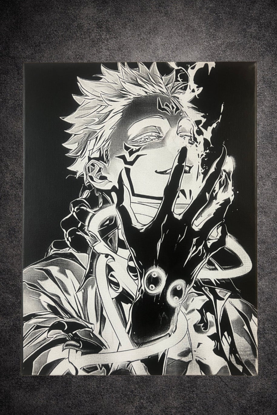 Tableau manga noir et blanc – Exorciste maudit – regard démoniaque – toile murale 30x40 cm - DesignRomArt