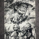 Tableau manga noir et blanc – Guerrier au chapeau emblématique – Toile murale 30x40 cm - DesignRomArt