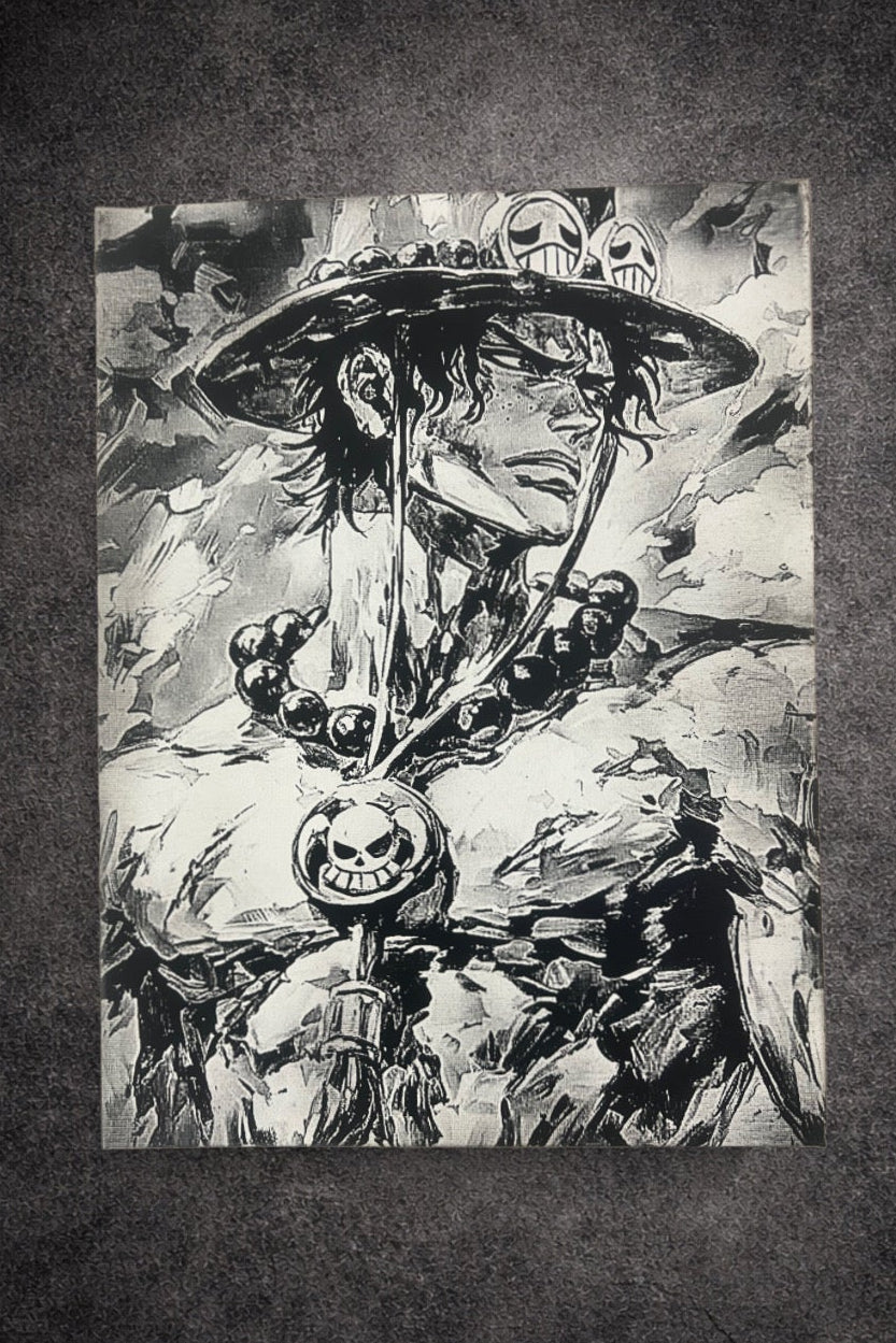 Tableau manga noir et blanc – Guerrier au chapeau emblématique – Toile murale 30x40 cm - DesignRomArt