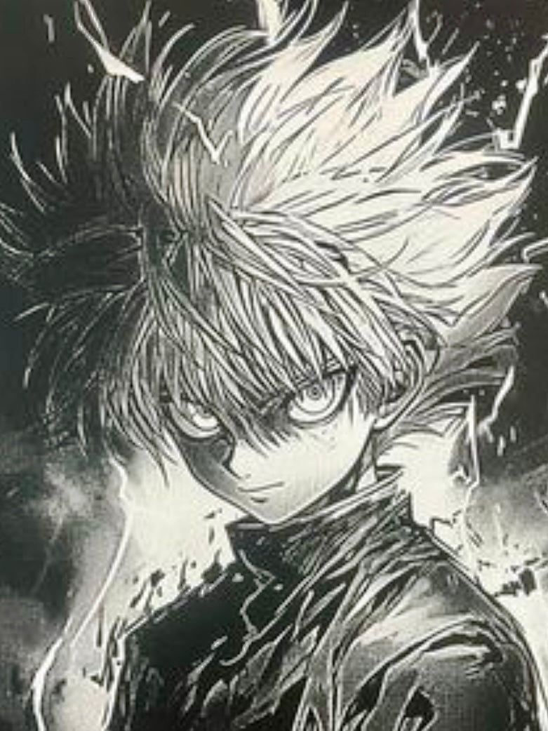Tableau manga noir et blanc – Guerrier shōnen à l’aura électrique – Toile murale 30x40 cm - DesignRomArt
