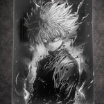 Tableau manga noir et blanc – Guerrier shōnen à l’aura électrique – Toile murale 30x40 cm - DesignRomArt