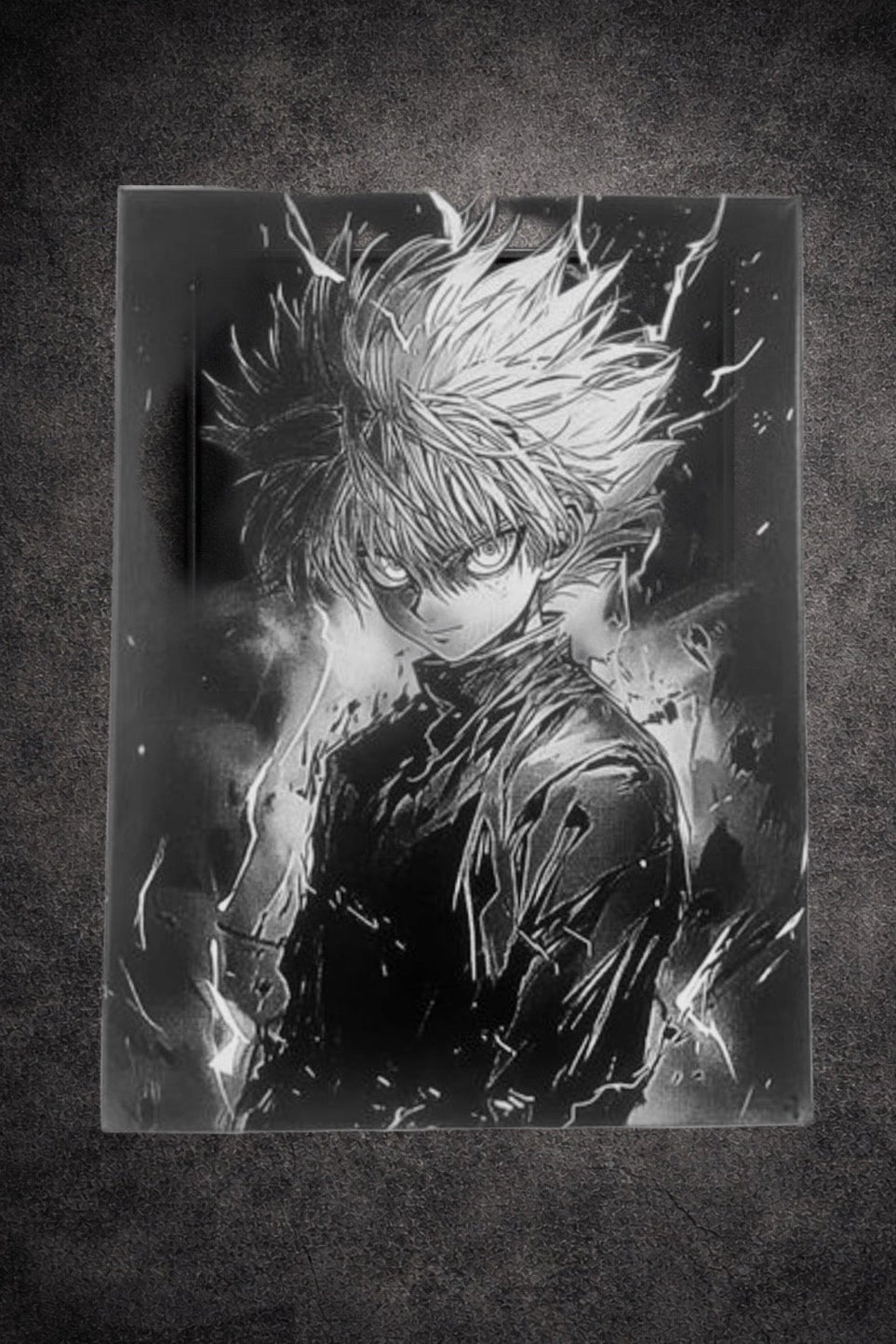 Tableau manga noir et blanc – Guerrier shōnen à l’aura électrique – Toile murale 30x40 cm - DesignRomArt