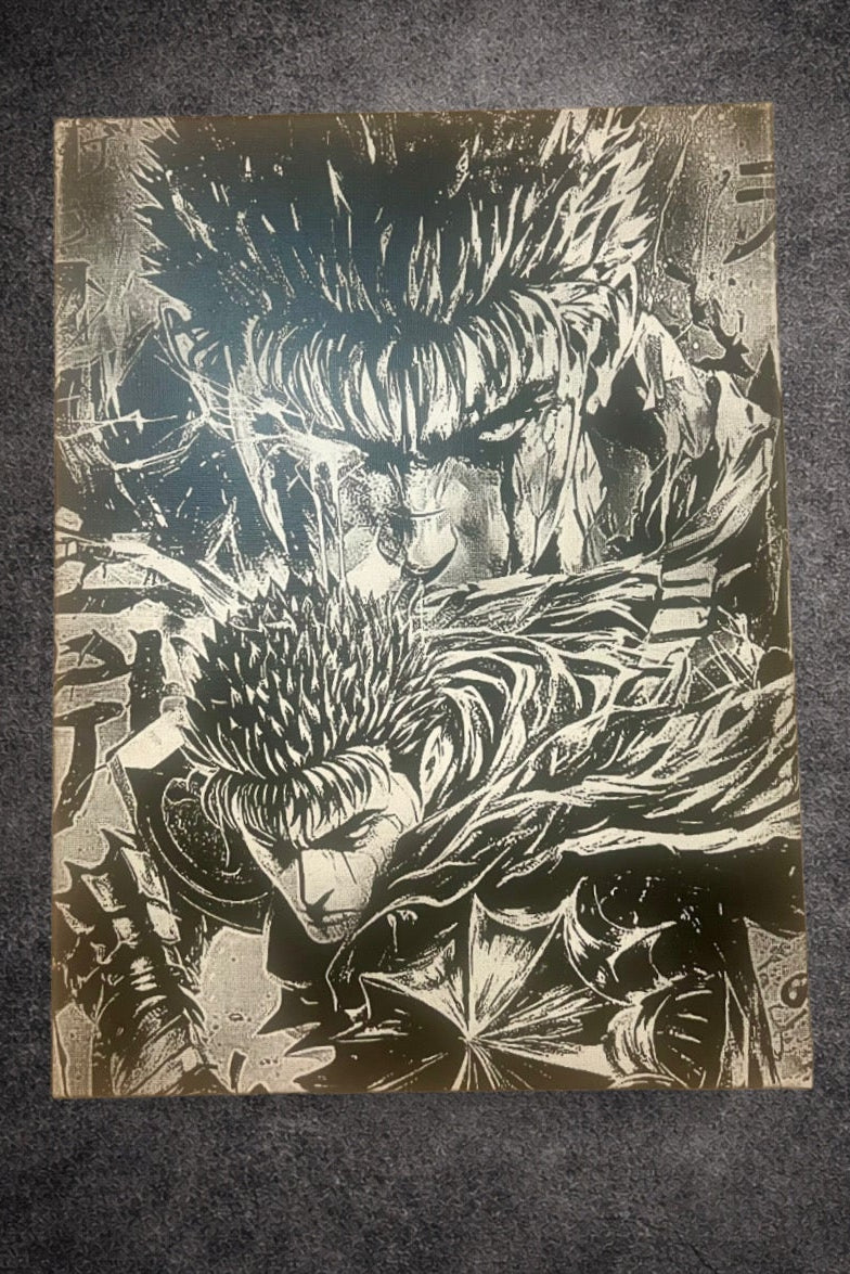 Tableau manga noir et blanc – Guerrier sombre enragé – Art dark fantasy sur toile 30x40 cm - DesignRomArt