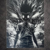 Tableau manga noir et blanc – Jeune héros à l’aura déchaînée – Toile 30x40 cm - DesignRomArt