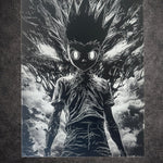 Tableau manga noir et blanc – Jeune héros à l’aura déchaînée – Toile 30x40 cm - DesignRomArt