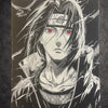Tableau manga noir et blanc – Ninja au regard rouge et corbeaux – Toile murale 30x40 cm - DesignRomArt