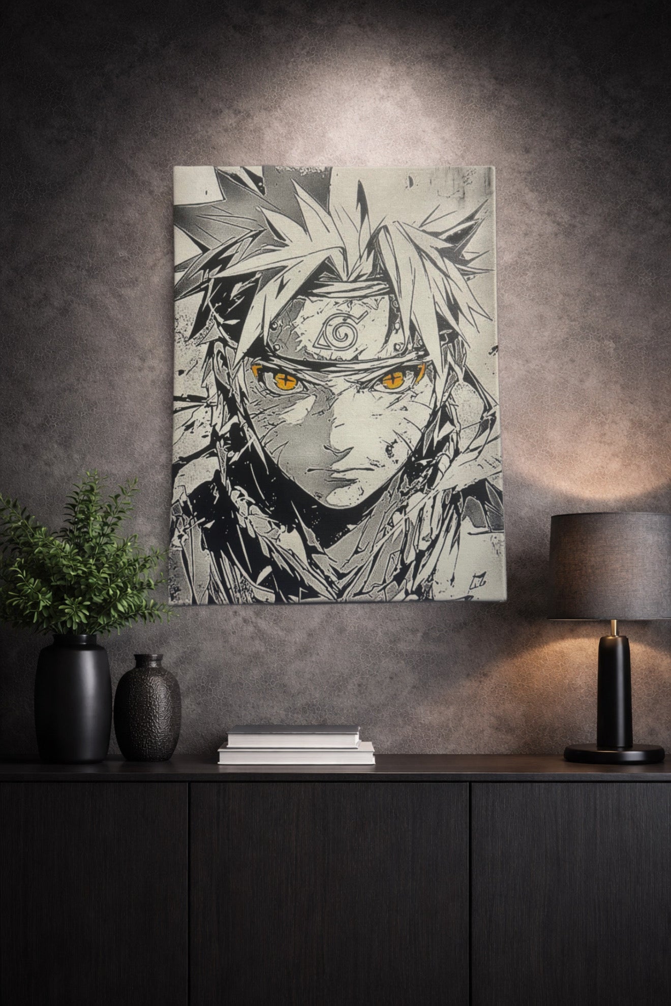 Tableau manga noir et blanc – Ninja déterminé – Toile murale 30x40 cm - DesignRomArt