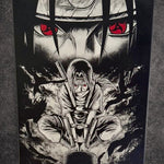 Tableau manga noir et blanc –Ninja solitaire aux yeux rouges – Toile murale 30x40 cm - DesignRomArt