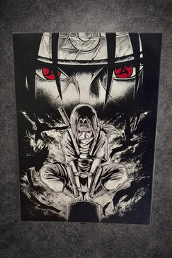 Tableau manga noir et blanc –Ninja solitaire aux yeux rouges – Toile murale 30x40 cm