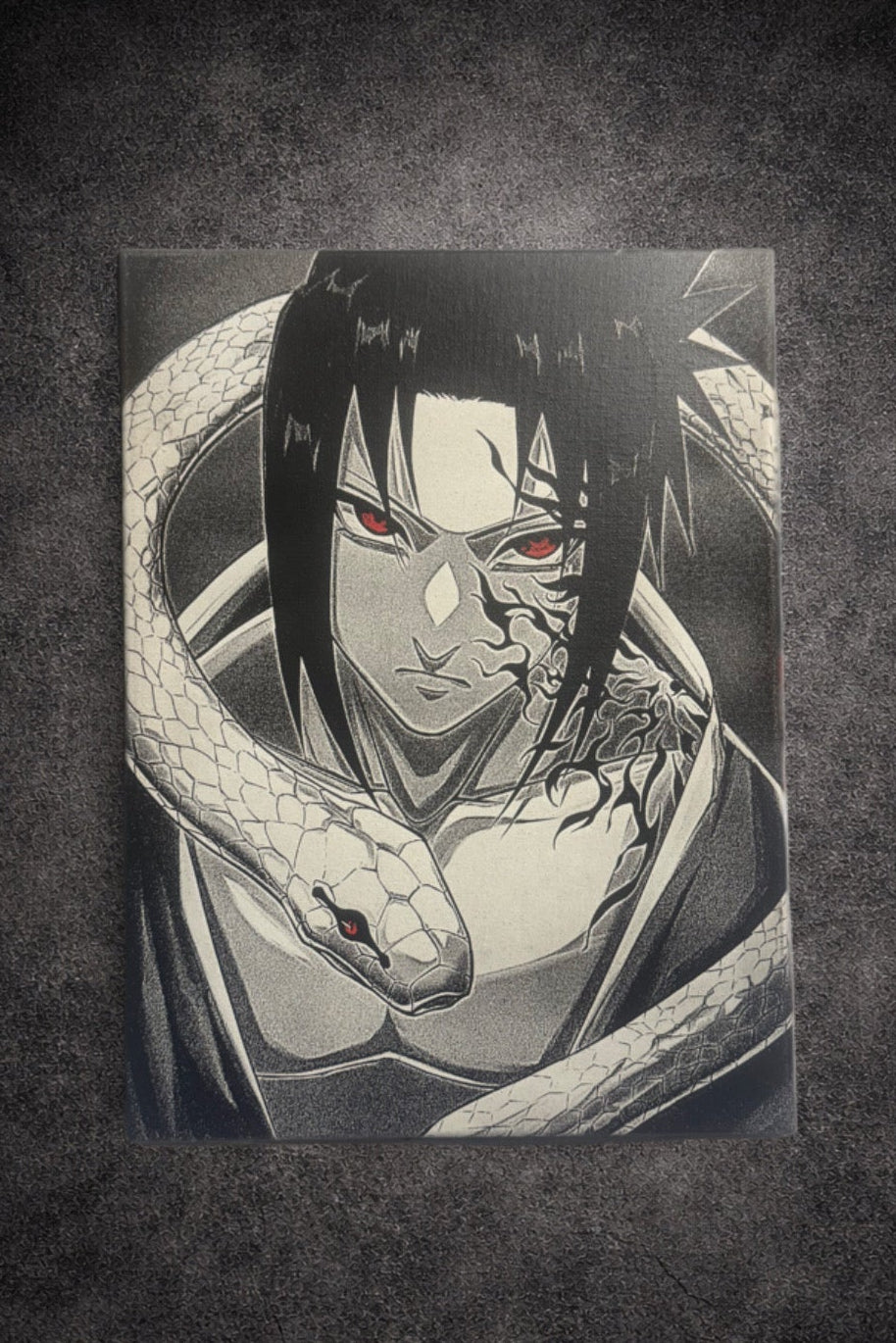 Tableau manga noir et blanc – Ninja sombre et serpent – Toile murale 30x40 cm - DesignRomArt