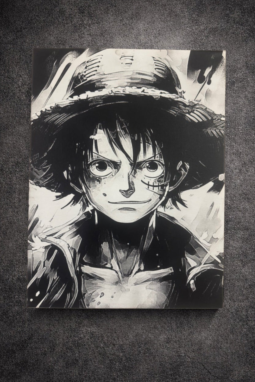 Tableau manga noir et blanc – Pirate au chapeau de paille – Toile murale 30x40 cm - DesignRomArt