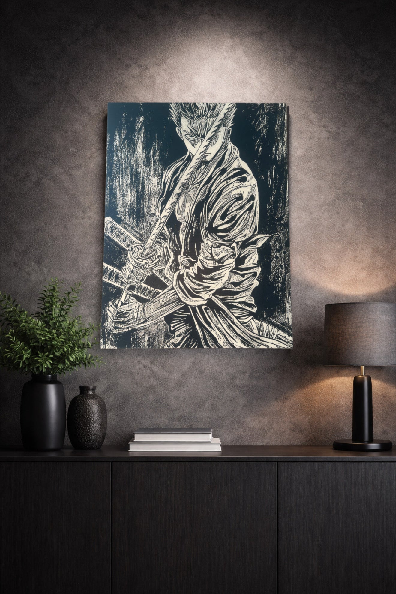 Tableau manga noir et blanc – pirate aux trois sabres – Toile murale 30x40 cm - DesignRomArt