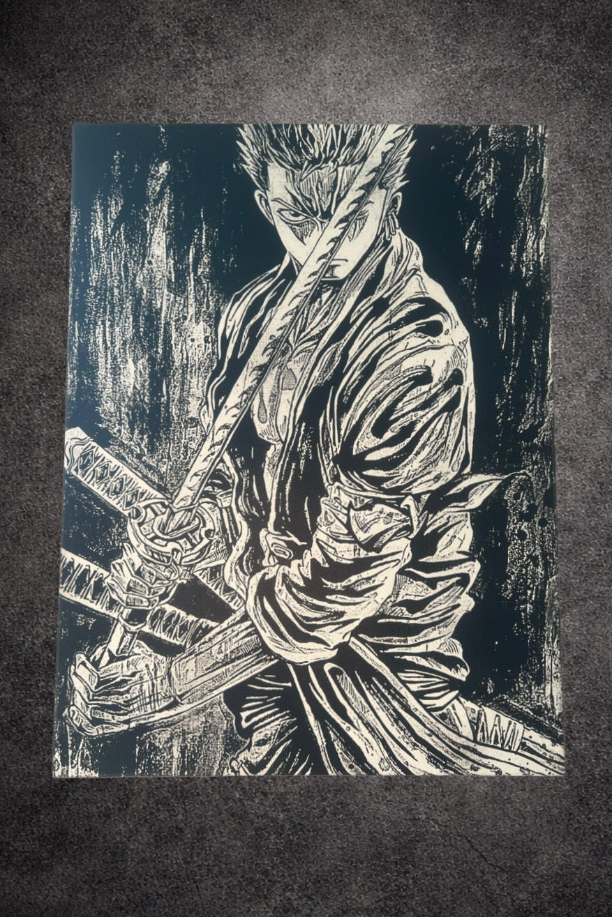 Tableau manga noir et blanc – pirate aux trois sabres – Toile murale 30x40 cm - DesignRomArt
