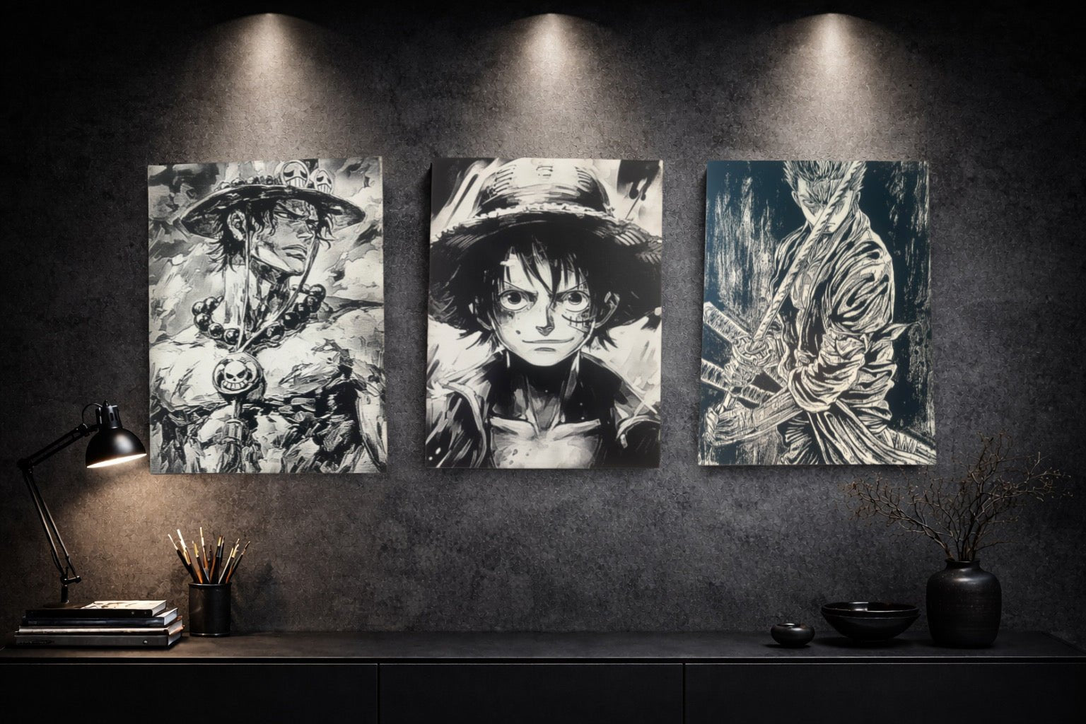 Tableau manga noir et blanc – pirate aux trois sabres – Toile murale 30x40 cm - DesignRomArt