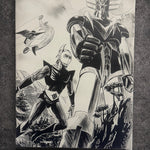 Tableau manga rétro noir et blanc – Robot géant et pilote – Toile murale 30x40 cm - DesignRomArt