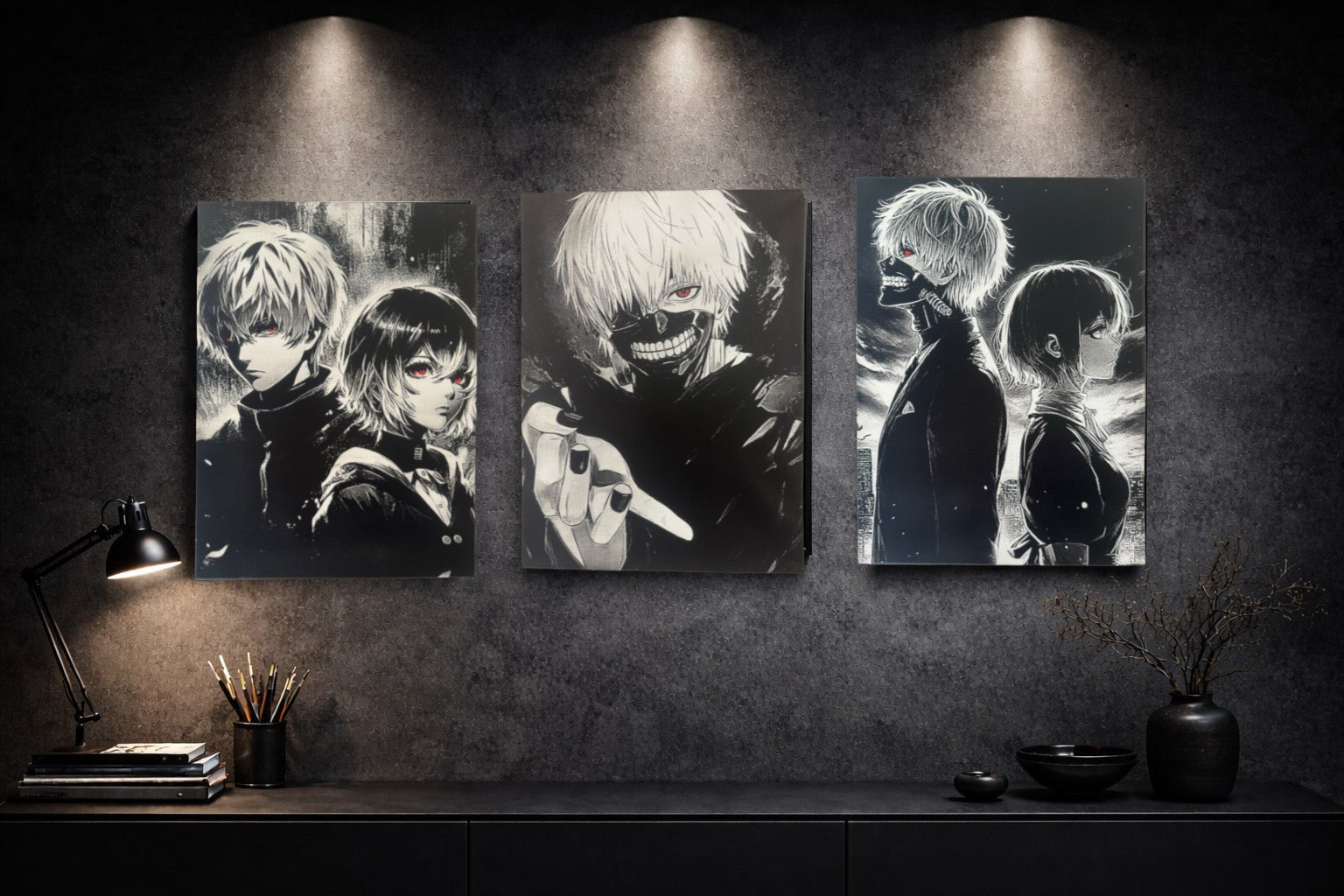 Tableau manga sombre noir et blanc – Personnage style anime – Décoration murale 30x40 cm - DesignRomArt
