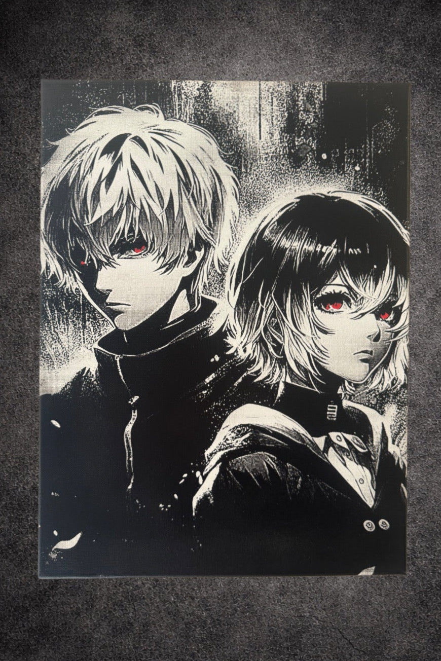 Tableau manga sombre noir et blanc – Personnage style anime – Décoration murale 30x40 cm - DesignRomArt