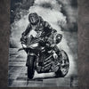 Tableau Marc Marquez MotoGP burn de victoire Ducati décoration murale moto course noir et blanc 30x40 cm - DesignRomArt