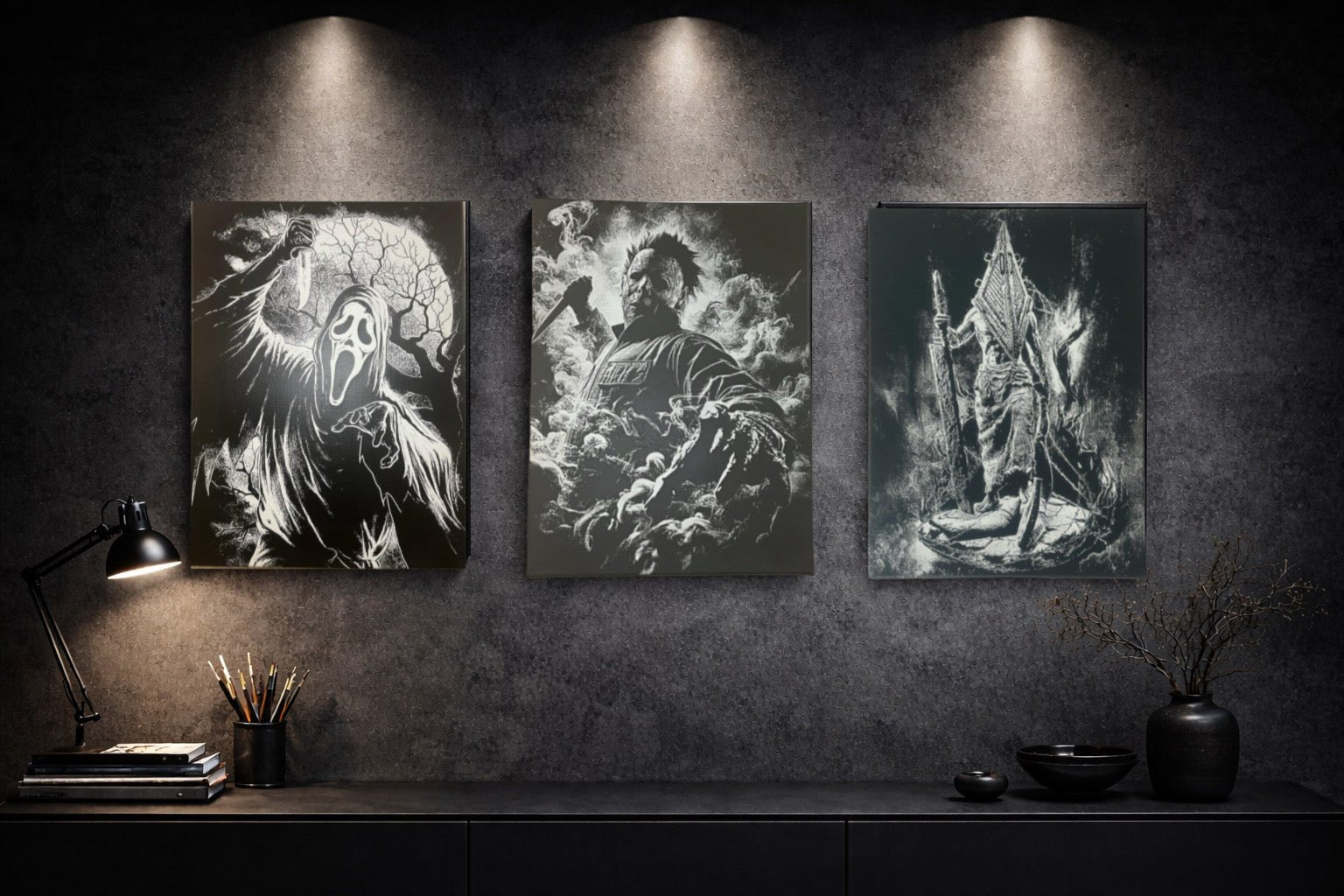 Tableau masque horreur noir blanc decoration murale film culte 30x40 cm - DesignRomArt