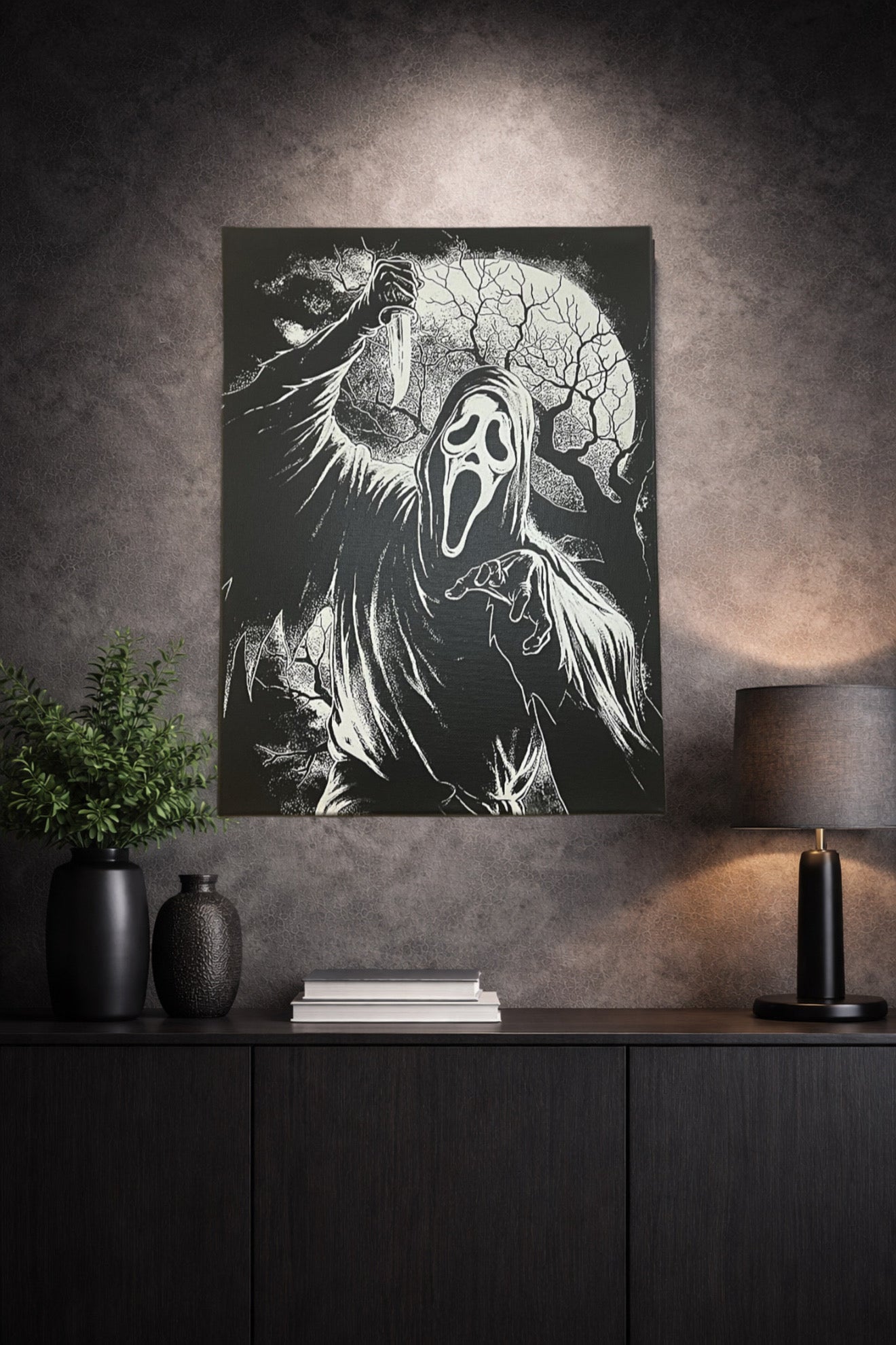 Tableau masque horreur noir blanc decoration murale film culte 30x40 cm - DesignRomArt