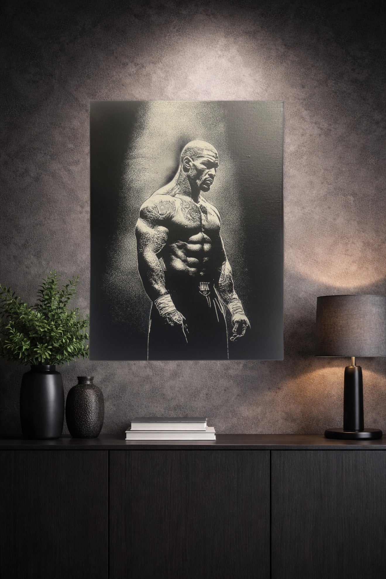 Tableau Mike Tyson boxe légende sport noir et blanc décoration murale 30x40 cm - DesignRomArt