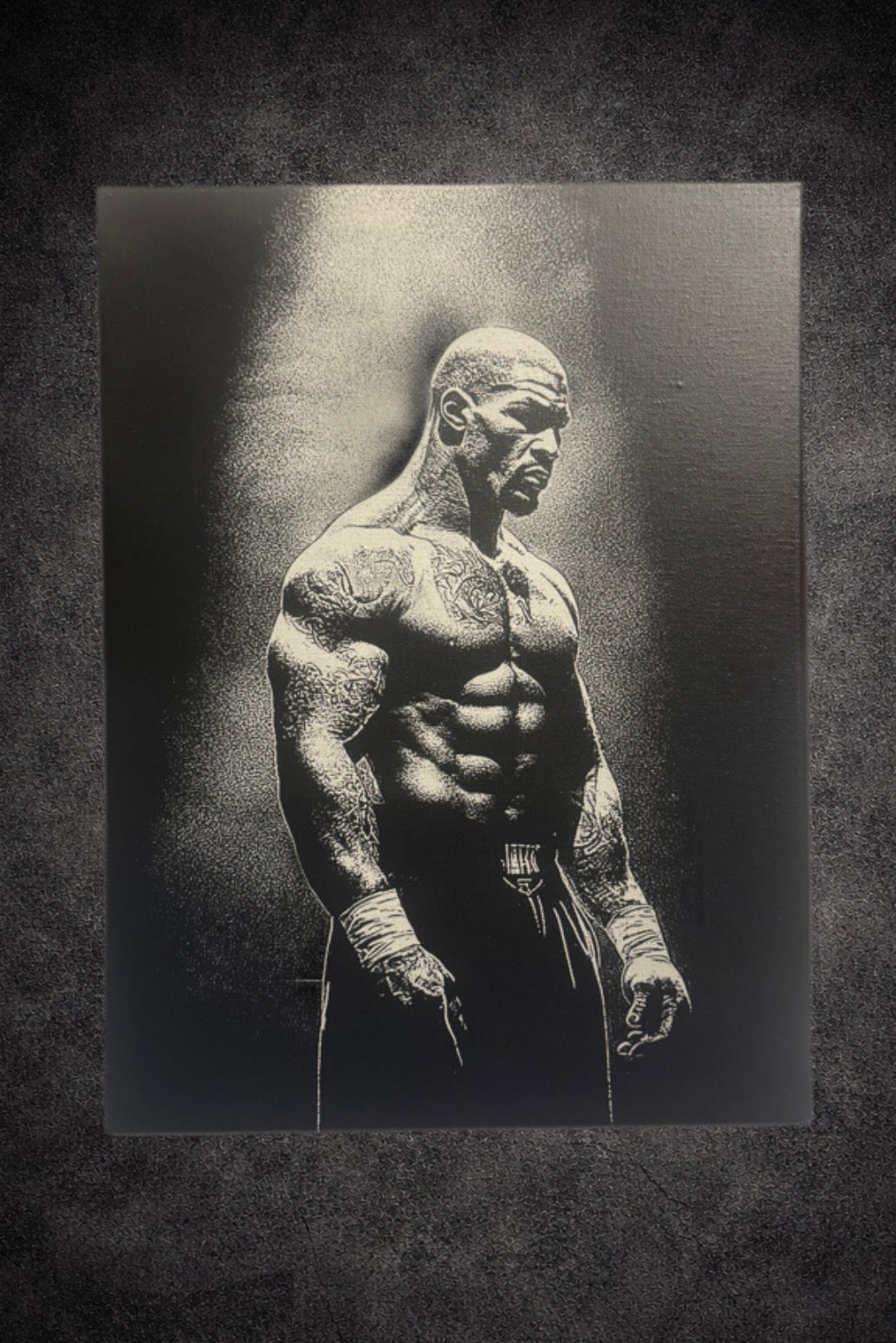 Tableau Mike Tyson boxe légende sport noir et blanc décoration murale 30x40 cm - DesignRomArt
