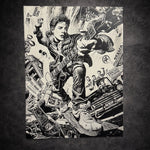 Tableau musicien rebelle guitare rock univers rétro urbain noir et blanc décoration murale 30x40 cm - DesignRomArt
