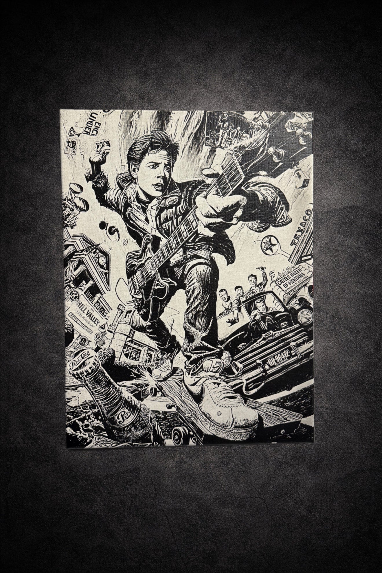 Tableau musicien rebelle guitare rock univers rétro urbain noir et blanc décoration murale 30x40 cm - DesignRomArt