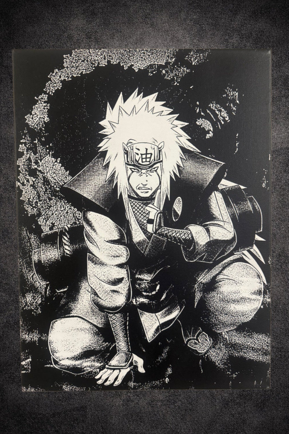 Tableau ninja légendaire en posture de combat noir et blanc – décoration murale 30x40 cm - DesignRomArt