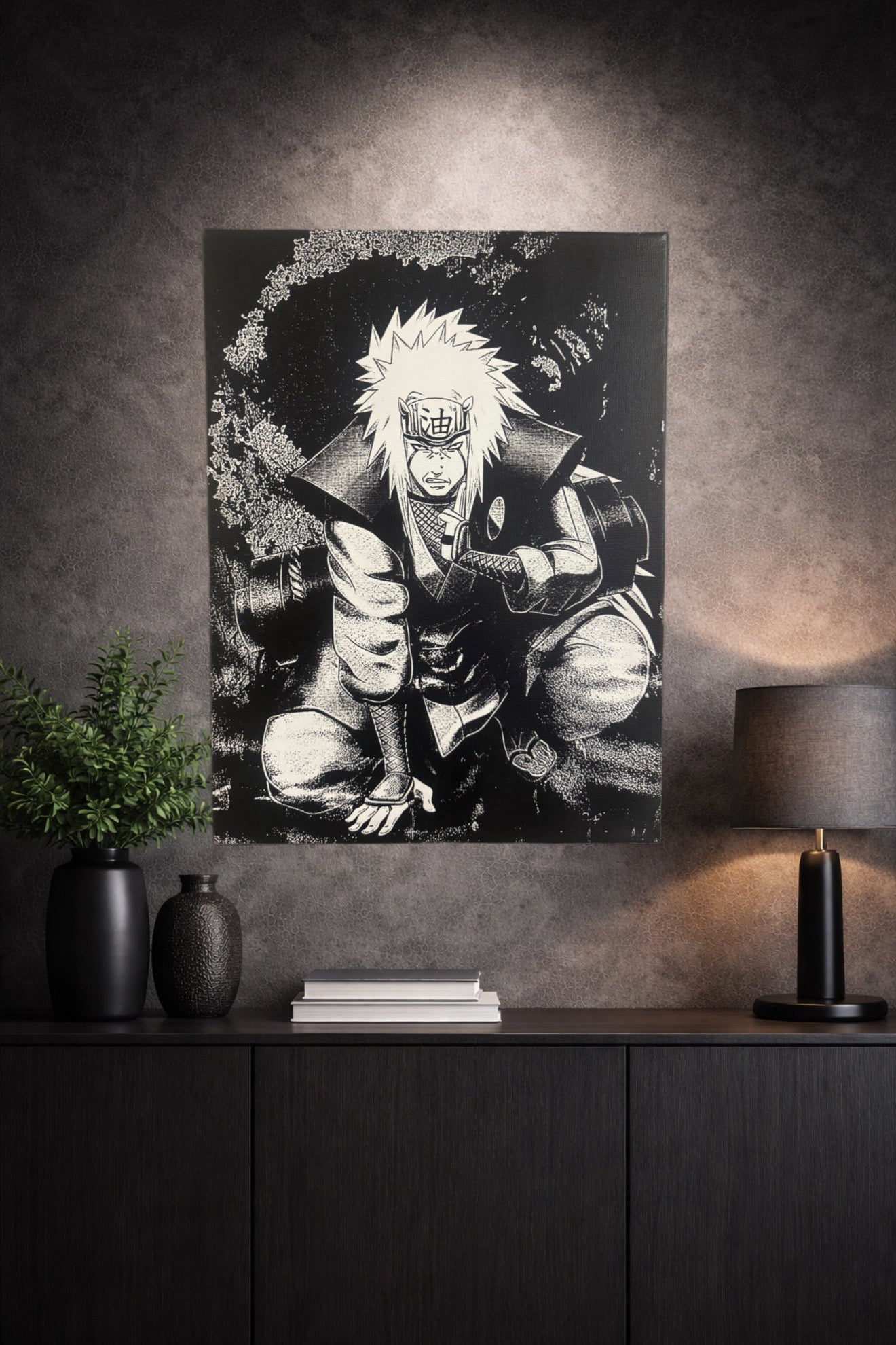 Tableau ninja légendaire en posture de combat noir et blanc – décoration murale 30x40 cm - DesignRomArt