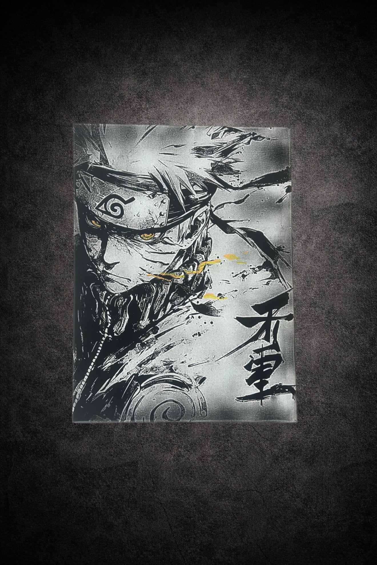 tableau guerrier ninja masqué intense noir et blanc mural