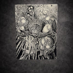 Tableau mural noir et blanc scène occulte et entités mystiques