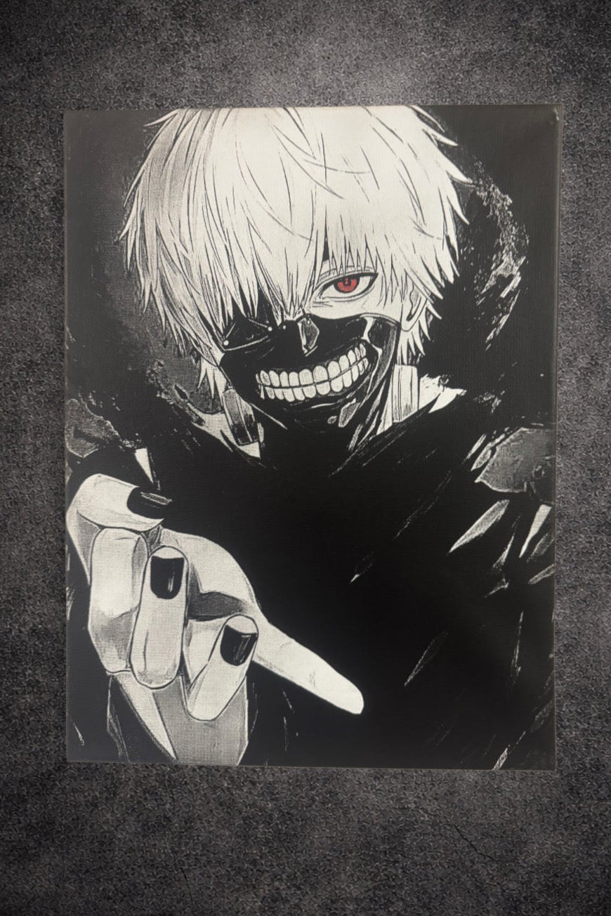 Tableau personnage masqué sombre noir et blanc – Art mural manga – Toile 30x40 cm - DesignRomArt