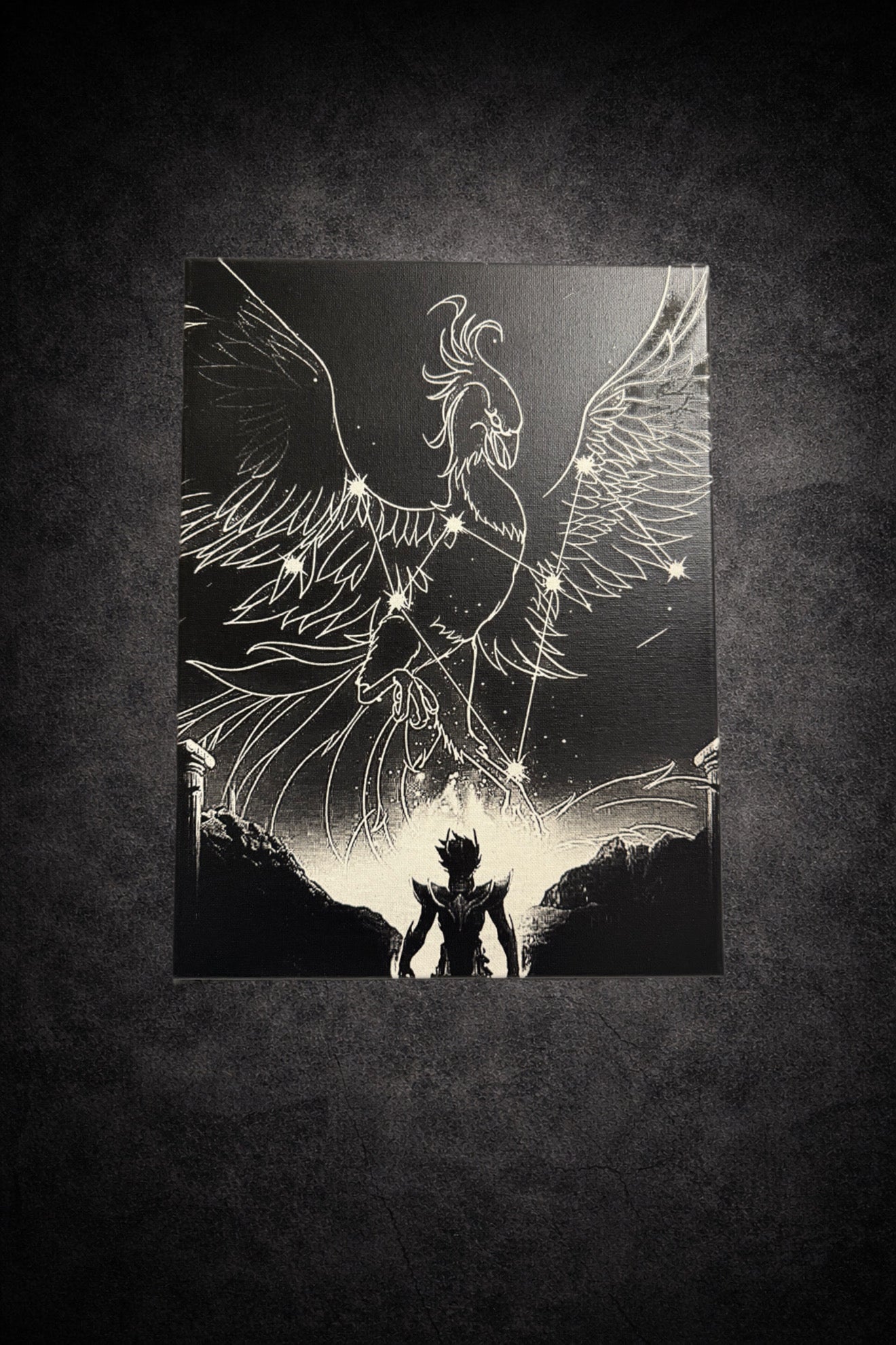 tableau phénix céleste en constellation noir et blanc décoration murale épique