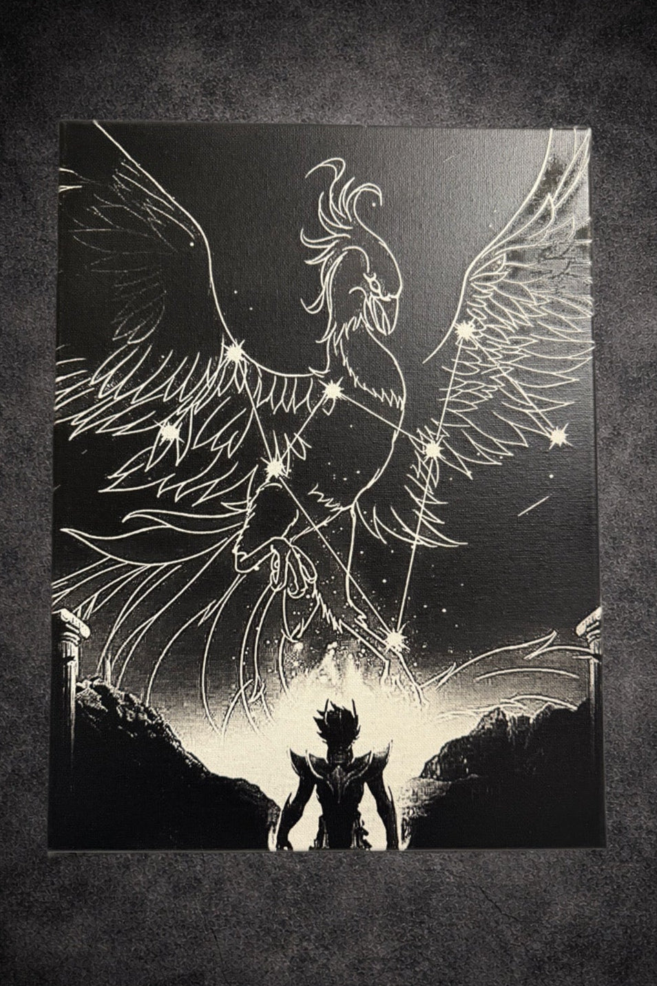 Tableau phénix céleste en constellation lumineuse – scène héroïque épique – décoration murale 30x40 cm - DesignRomArt