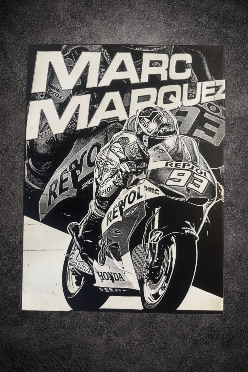 Tableau pilote moto course vitesse extrême décoration murale sport mécanique noir et blanc 30x40 cm - DesignRomArt