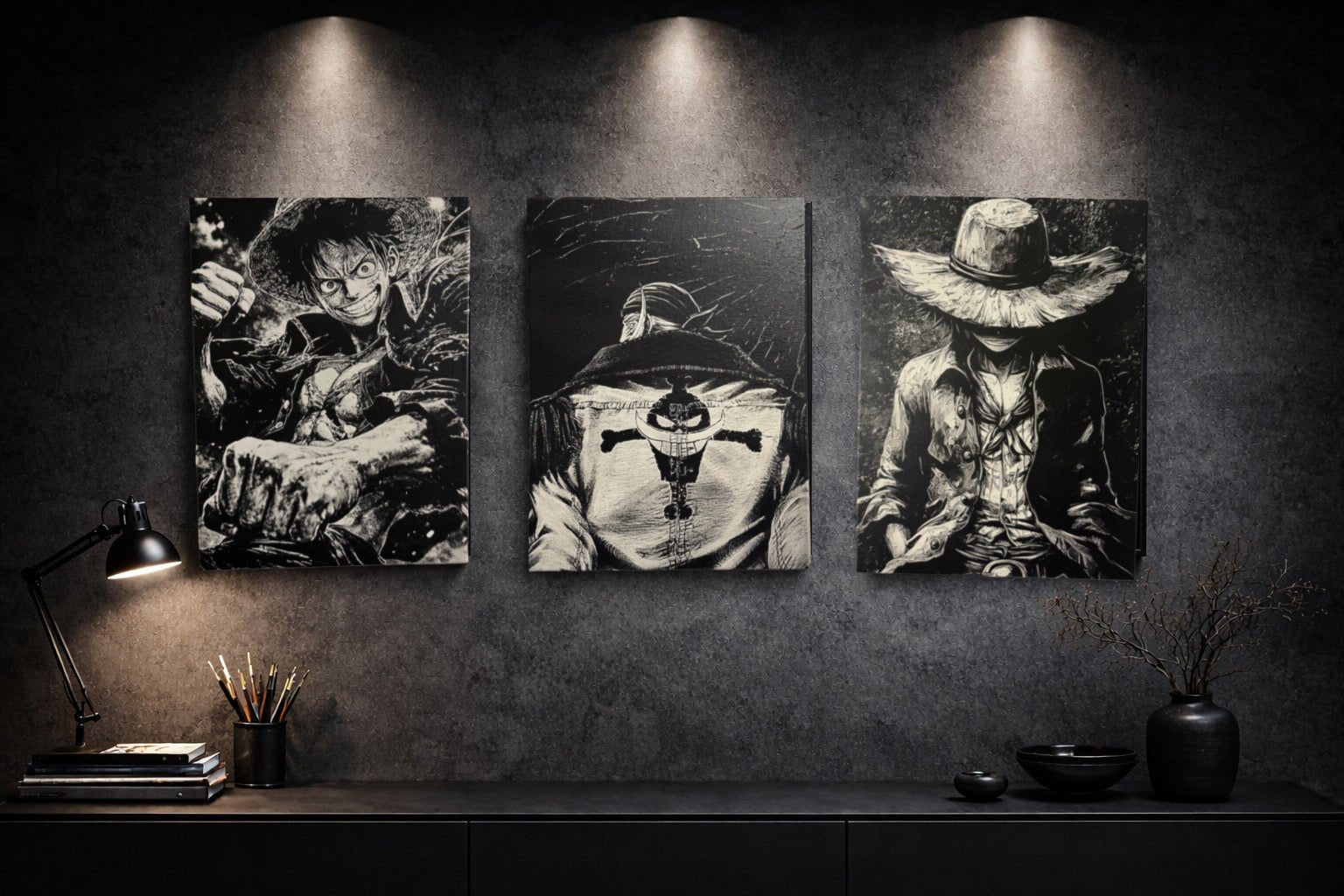 Tableau pirate chapeau de paille style réaliste sombre décoration murale noir et blanc 30x40 cm - DesignRomArt