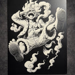 Tableau pirate souriant style manga noir et blanc décoration murale anime 30x40 cm - DesignRomArt